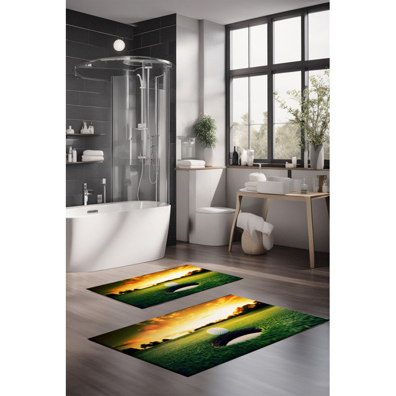 Ensemble de tapis de bain de luxe Eakly (2 pièces), 100% polyester, 16,0 x 23,6 pouces et 23,6 x 39,4 pouces | Conception antibactérienne antidérapante, hauteur de poils de 0,3 po | Lavable à la machine, durable et facile à nettoyer | Idéal pour la décoration de salle de bain