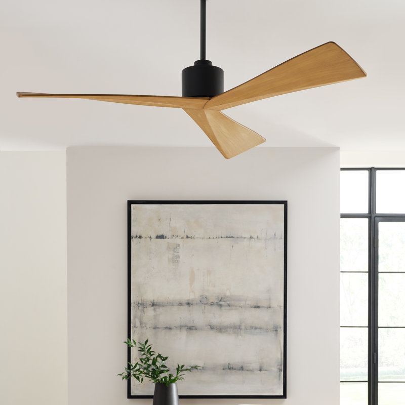  Ventilateur de plafond d'intérieur Adler 52 avec pales ABS en miel naturel et télécommande portable, Nuit noire