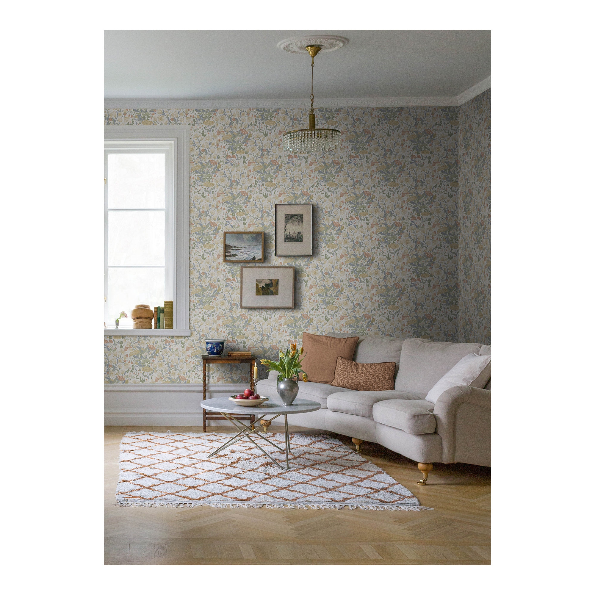 Bixby Faux Grasscloth Wallpaper, Beige/Red/Green