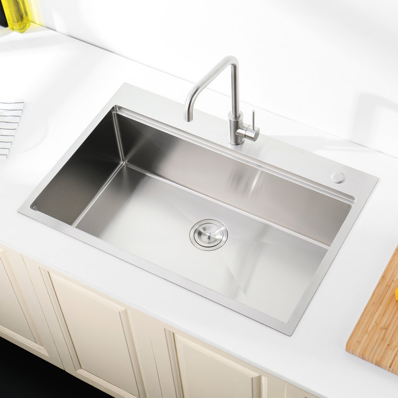 Stainless Steel Sink 33"X22", Overmount, Single Bowl - Construction, Practical Kitchen Design, With Grid Drain Overmount Installation, Strong And , Easy To Maintain Cleanliness, Cutting Board