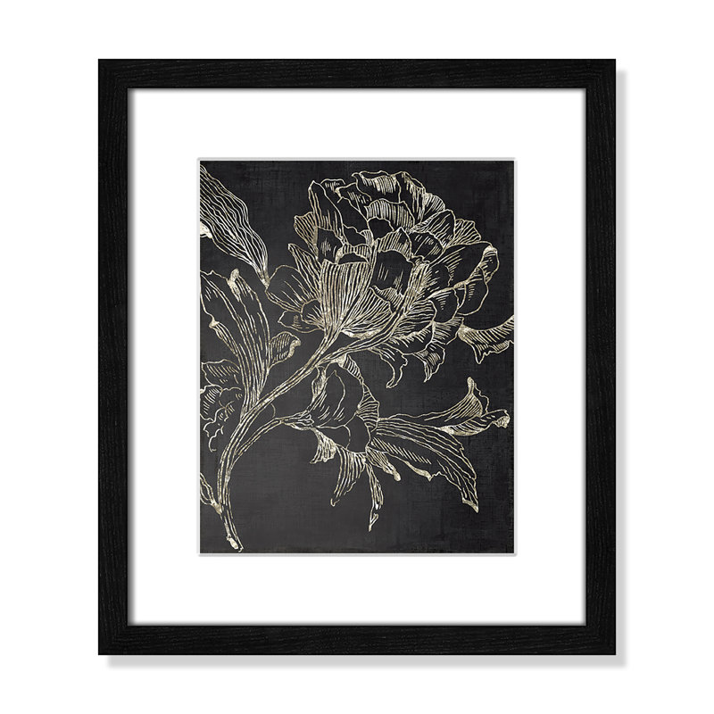 Clarendon Golden Flower Folklore I by Asia Jensen - Picture Frame Graphic Art Print, 15" H x 13" W, Black Framed