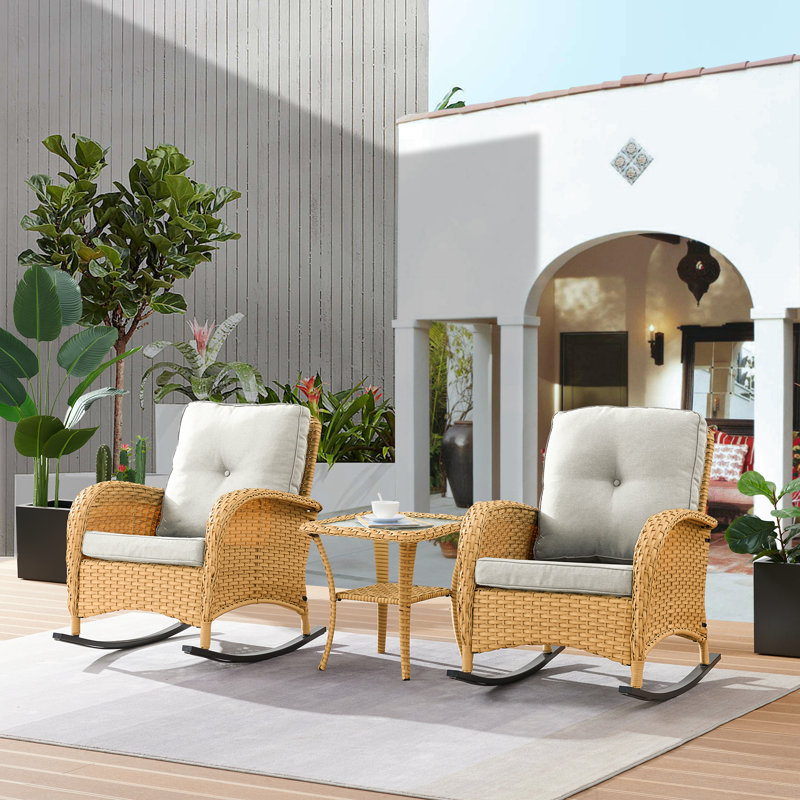 Gaetanino 2 - Person Outdoor Seating Group with Cushions, Natural Frame/Beige Cushion