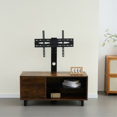 Rustic Brown TV Console With Push-To-Open Storage Cabinet For TV Up To 65In Wood &Glass TV Stand For Living Room Bedroom