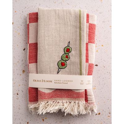 Olive Hand-Stitched Kitchen Towel Set