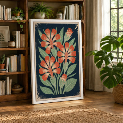Floral Woodcut Botanical 1 Piece Wrapped Canvas Wall Art
