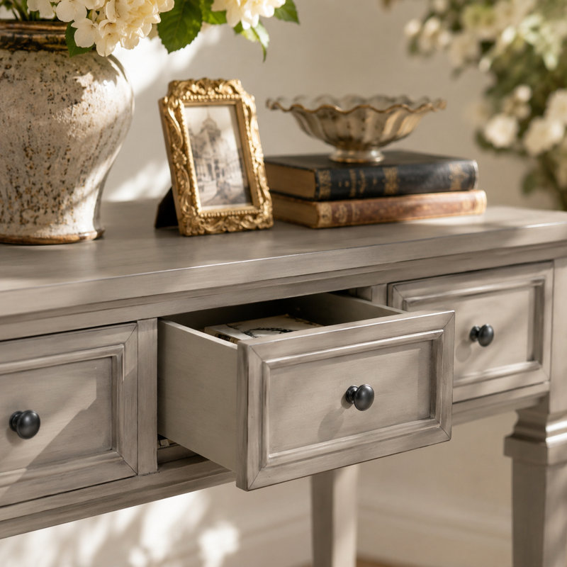 Console de 50 po avec 3 tiroirs et tablette inférieure Velmont, Gris