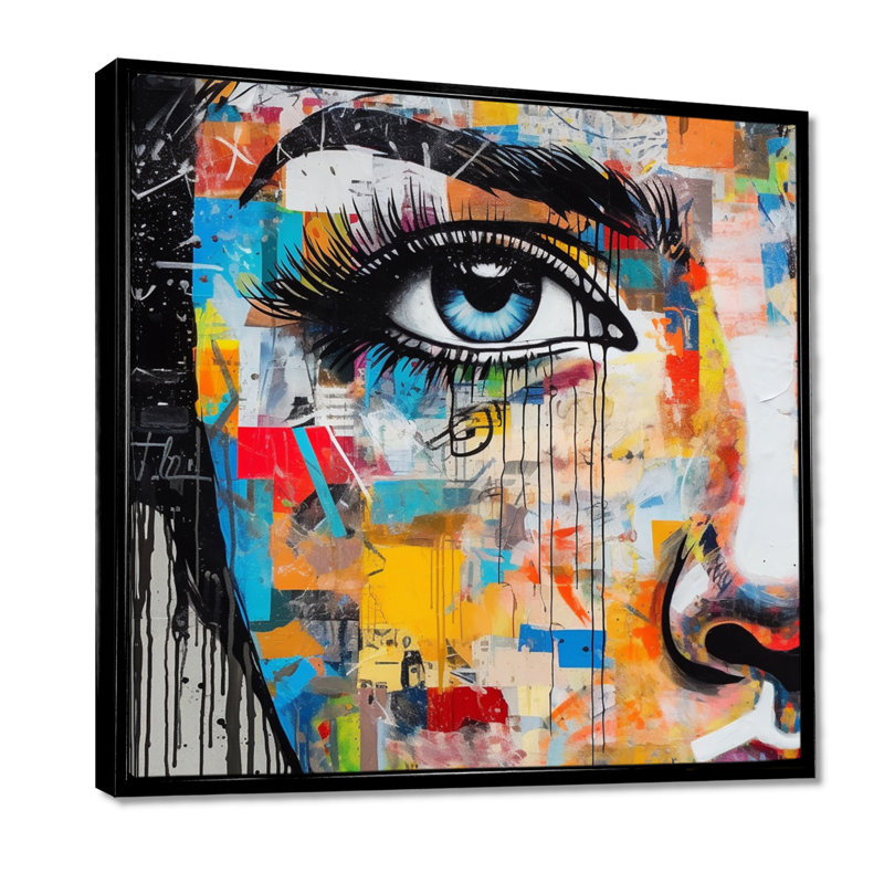 Art féminin, Portrait I - mode, art sur toile, H 44 po x l 44 po, Cadre flottant noir
