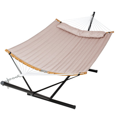 Cruce 55 Inch Large Double Hammock with Stand, 450lbs Capacity, Outdoor Portable Hammock with Curved Sprea