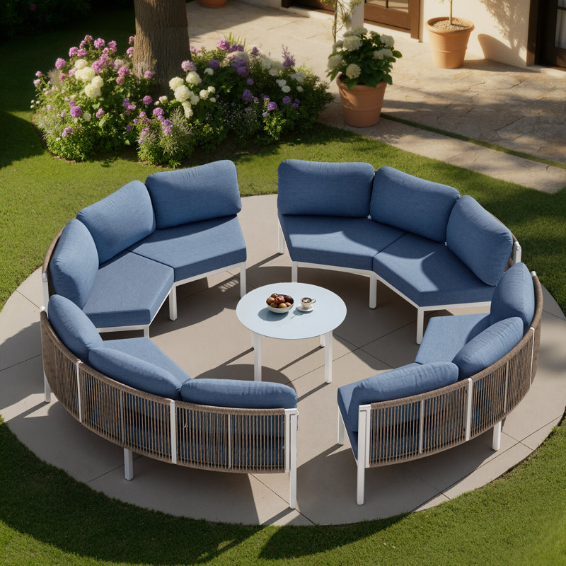  Ensemble de conversation pour canapé pour 8 personnes avec coussins Sunbrella, Coussin Spectrum Denim / structure blanche