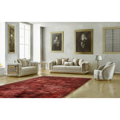 Eudes 3 Piece Velvet Standard and Stationary Living Room Set