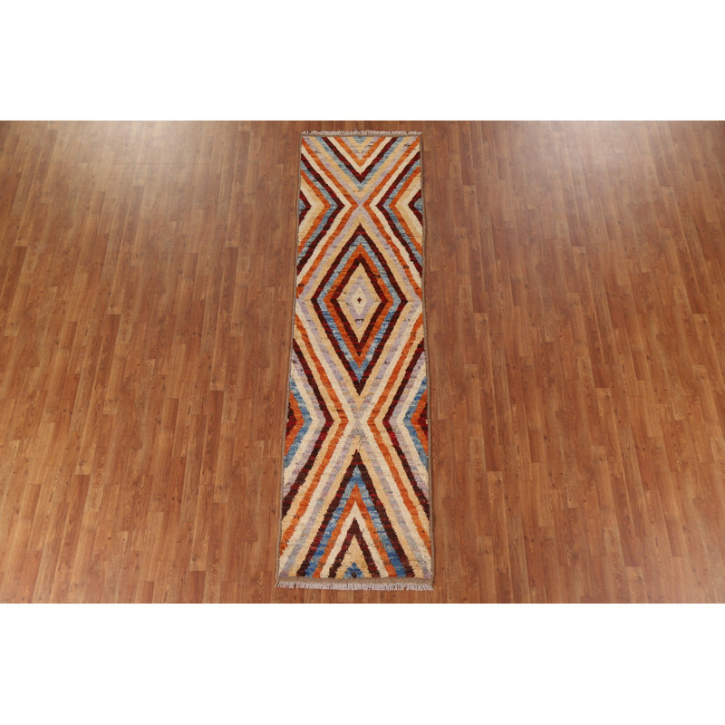 Tapis de couloir géométrique marocain noué à la main 3 x 10