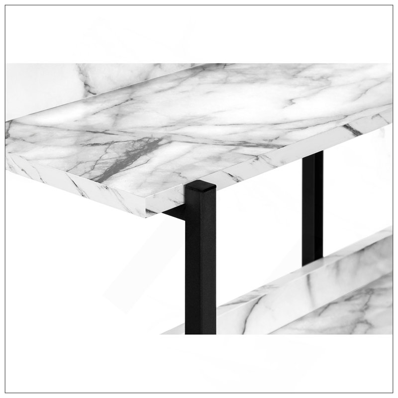 Accent Table, Console, Entryway, Narrow, Sofa, Living Room, Bedroom, White Marble Look Laminate, Black Metal, Contemporary, Modern