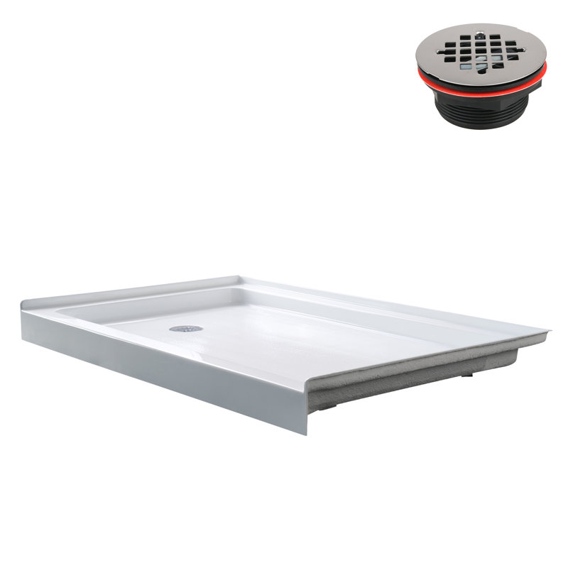 Glossy White Rectangular Acrylic Alcove Shower Base with Left Drain