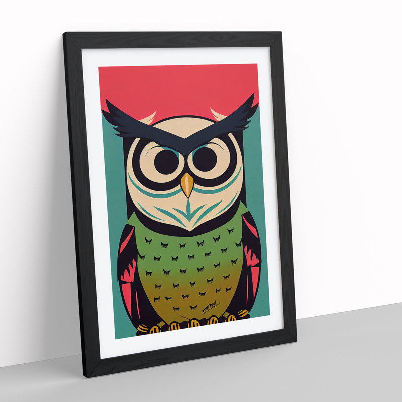 Owl In Technicolour No.4 Abstract - Single Picture Frame Print, 46cm H x 34cm W x 2cm D, Black