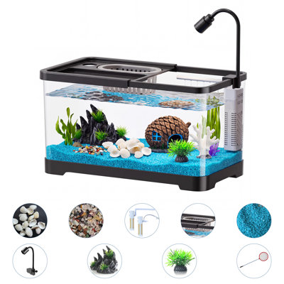 4.5 Gallon Aquarium Starter Kit with LED Light & Filter – 9-Piece Complete Fish Tank Set for Betta, Goldfish & Shrimp – Medium, Black