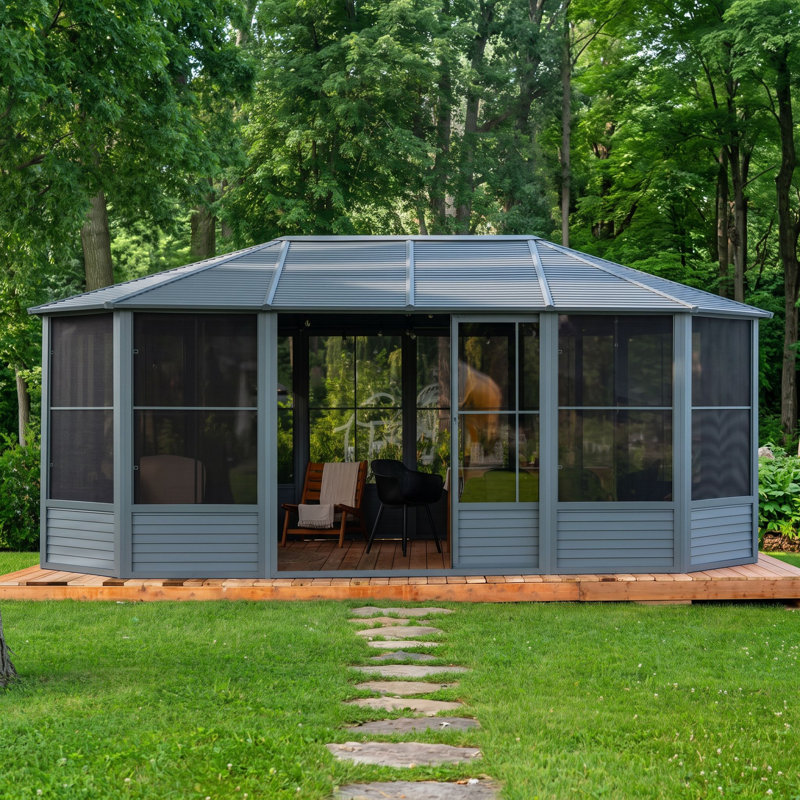 Solarium avec toit en métal Florence, 18 pi. L 12 pi. D, Ardoise, Ardoise