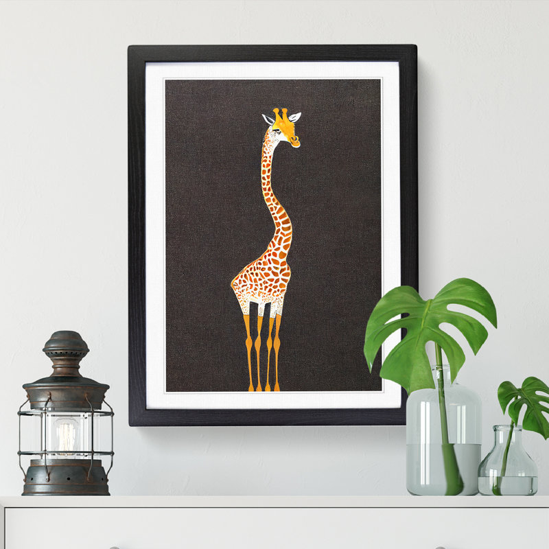 FRM-V0523-1077X Giraffe Stippling - Single Picture Frame Print, Black Framed, 34cm H x 25cm W x 2cm D