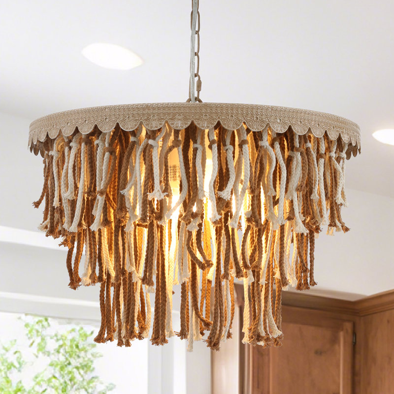 Lustre à pampilles boho rétro 5 lumières Vintage Brown