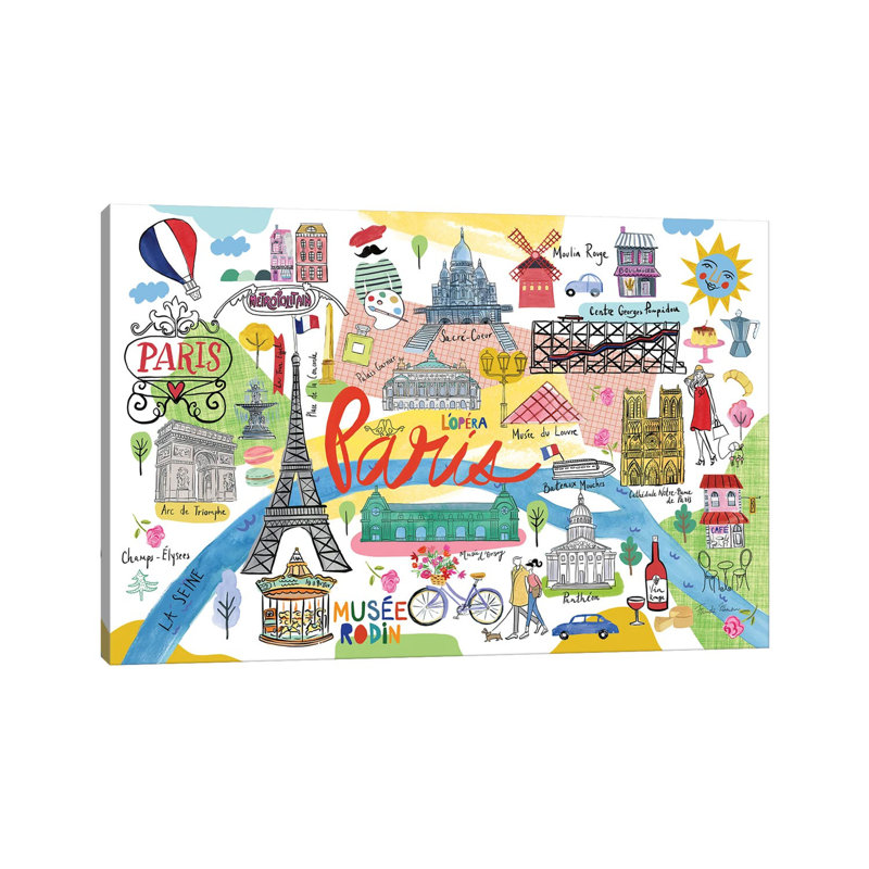 Paris Map by Farida Zaman - Wrapped Canvas Print, 152.5 cm H x 101.5 cm W