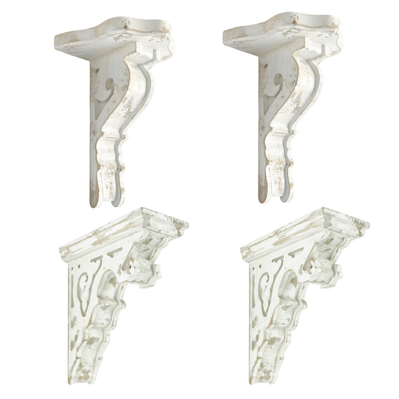Shabby White Corbels Brackets for Shelf ,Vintage Farmhouse Wood Brackets,Set of 4