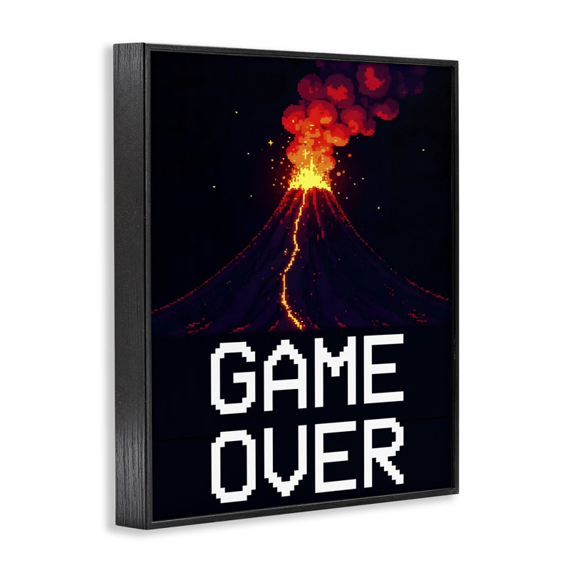 «Pixel Volcano Game Over», estampe numérique, conception de Kim Allen, H 14 po x l 11 po, Giclée encadrée noir minuit