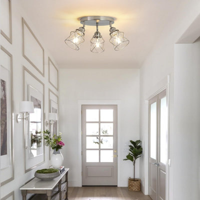 3-Light Multi-Directional Adjustable Semi Flush Mount Ceiling Lamp with E26 Base for Farmhouse Kitchen, Hallway, Dining Room, Entryway