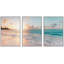 Aesthetic Sunset on Teal Ocean Coastal Beach Shore Framed Canvas 3 Pieces Print Triptych Wall Art-646618345-575816177