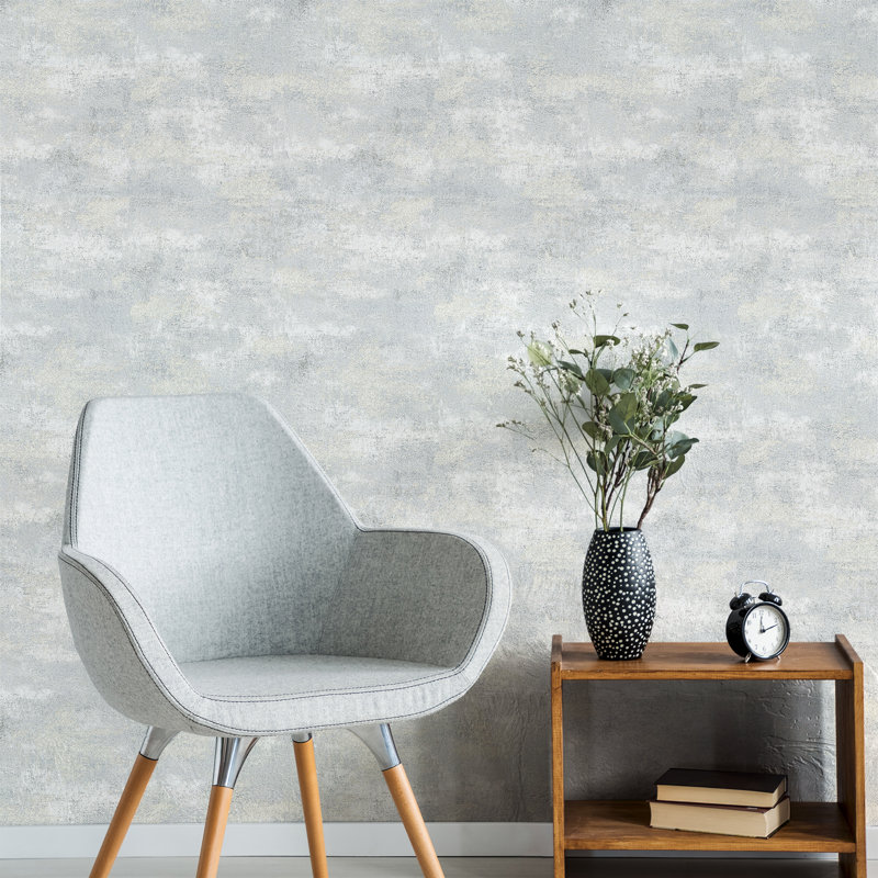 Boutique Urban Concrete Textured Plain 10m x 52cm Matte Wallpaper Roll, Silver