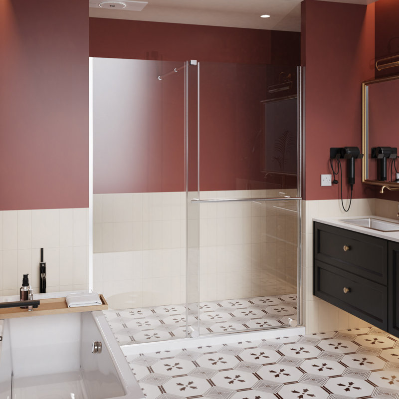 Glass Shower Door, 30 - 60" W X 72" H Shower Sliding Door Walk-In Shower Screen Dual Usage,1/4" Thick Glass Panel With Stainless Steel Handle, Supporting Bar