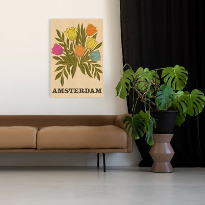 Amsterdam Colorful Tulips Colorful Retro Vibrant Tulip Flower Spring Wall Art Print 1 Piece Wrapped Canvas Wall Art