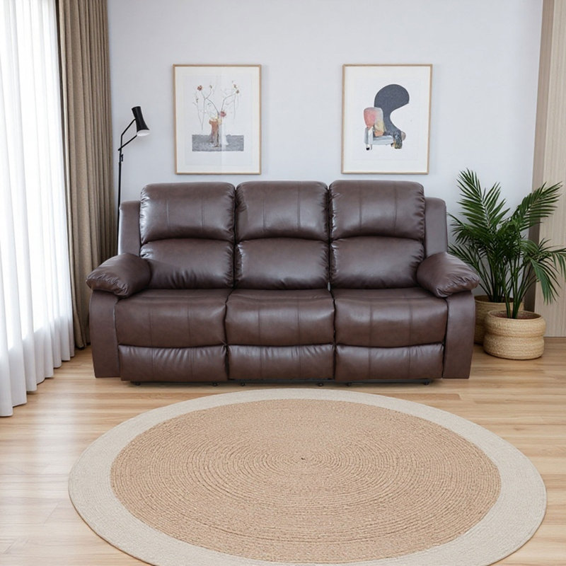 Semi-pu/pvc 3-seater Sofa – Smart Reclining Living Room Sofa With Adjustable Backrest, Breathable Leather & Solid Wood Frame – Mildew-proof, Scratch-resistant, Eco-friendly Design