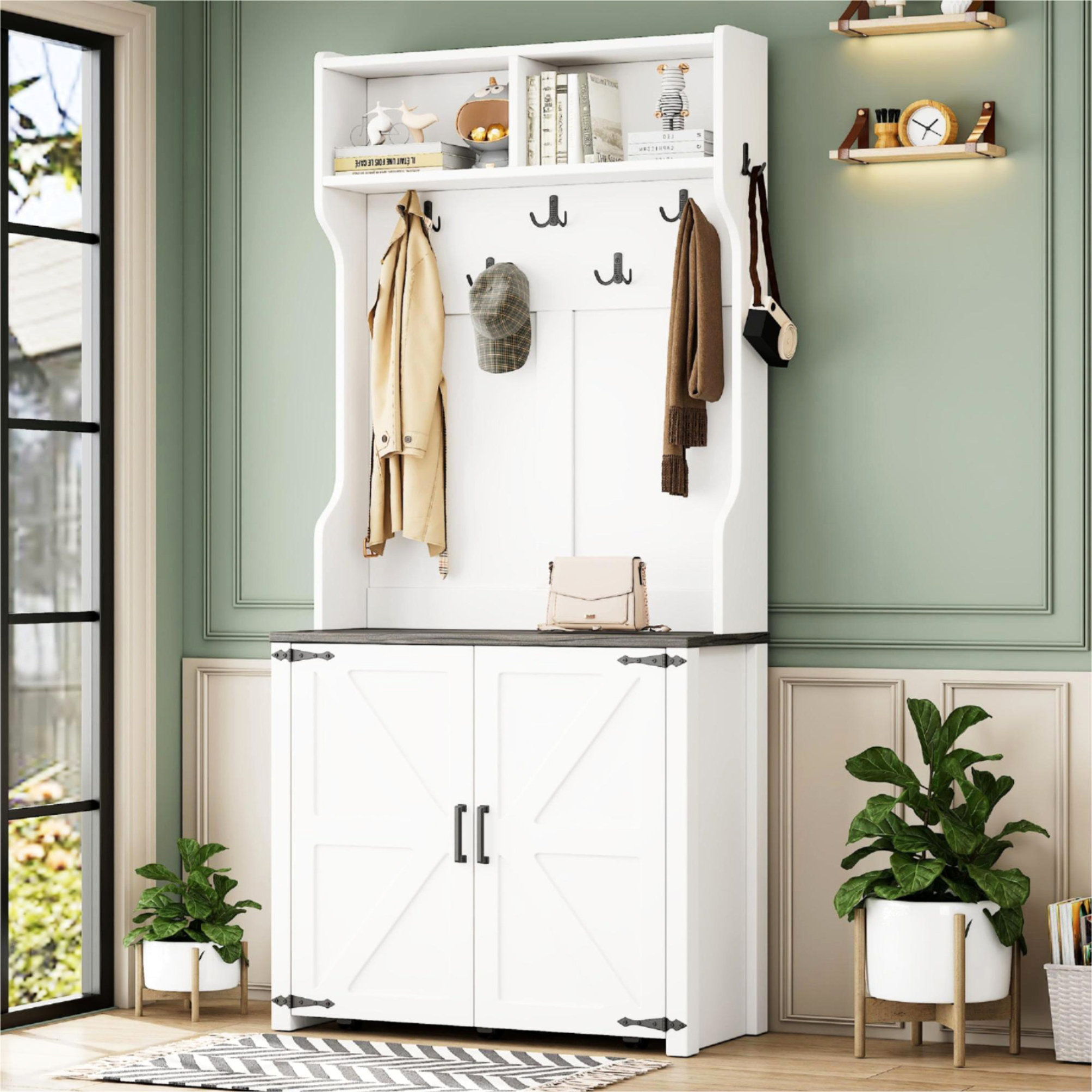 Yale Modern Farmhouse Hall Tree Bench With Shoe Storage U2013