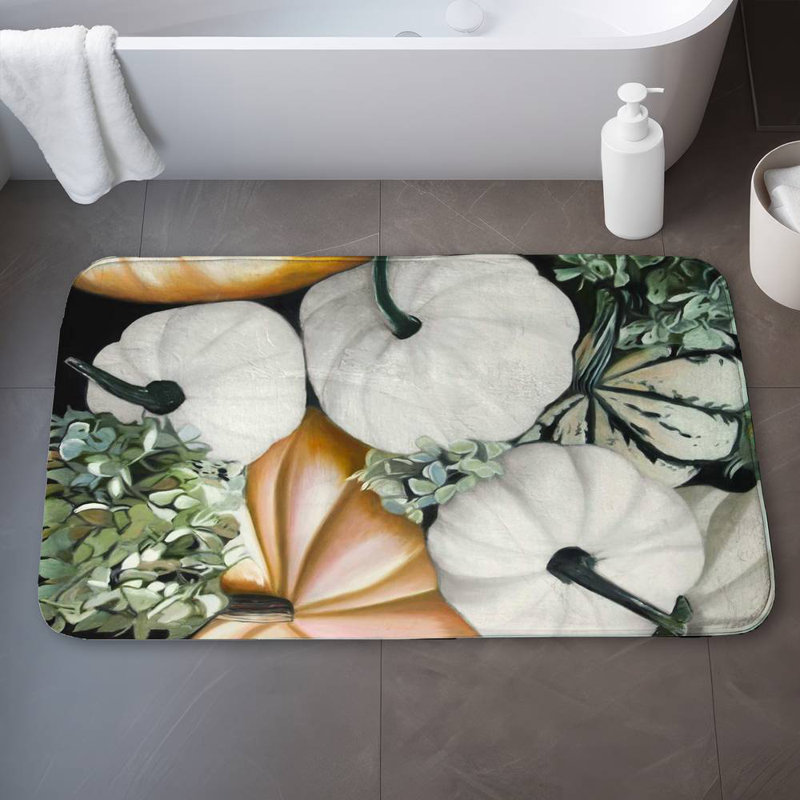 Fall pumpkins Bath Mat with Non-Slip Backing - Quick Dry Memory Foam Bathroom Rug - Absorbent - Modern Plush Spa-Style - Machine Washable