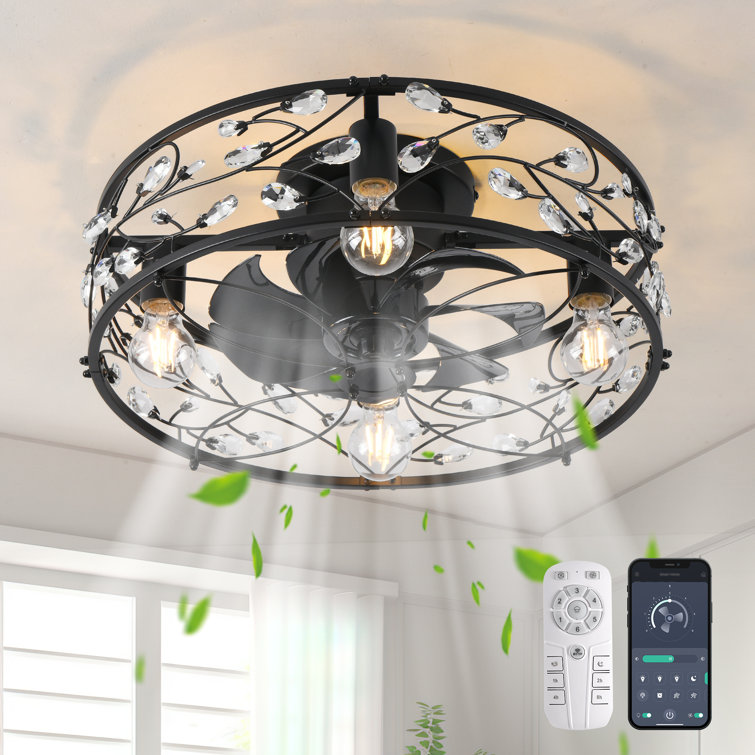 20.07" Crystal Farmhouse Reversible Caged Ceiling Fan with Light Kit and Remote Control