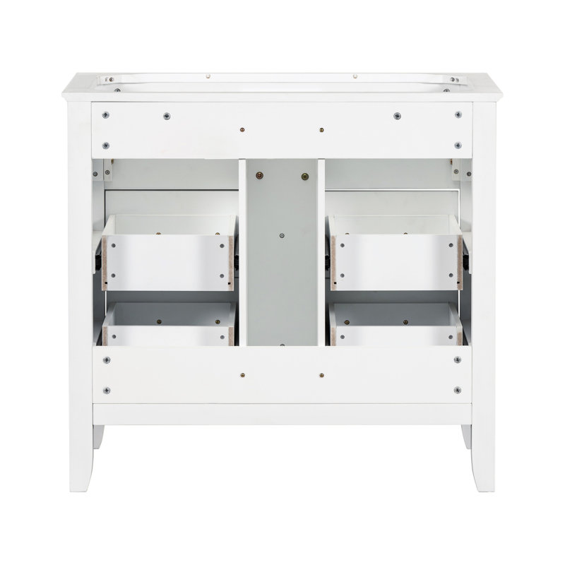 Meuble-lavabo de 36 po - 4 tiroirs, en bois massif, peint en blanc, armoire contemporaine autoportante, aspect élégant pour