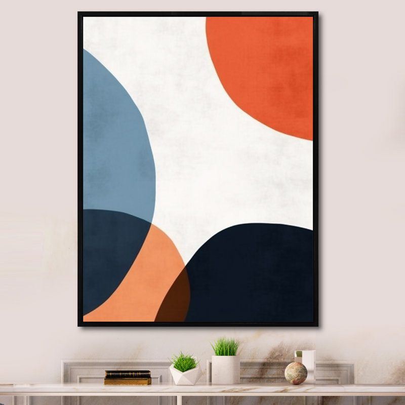 Blue And Orange Minimal Boho Pattern 2, Black Floater Framed, 44" H x 34" W x 1.5" D