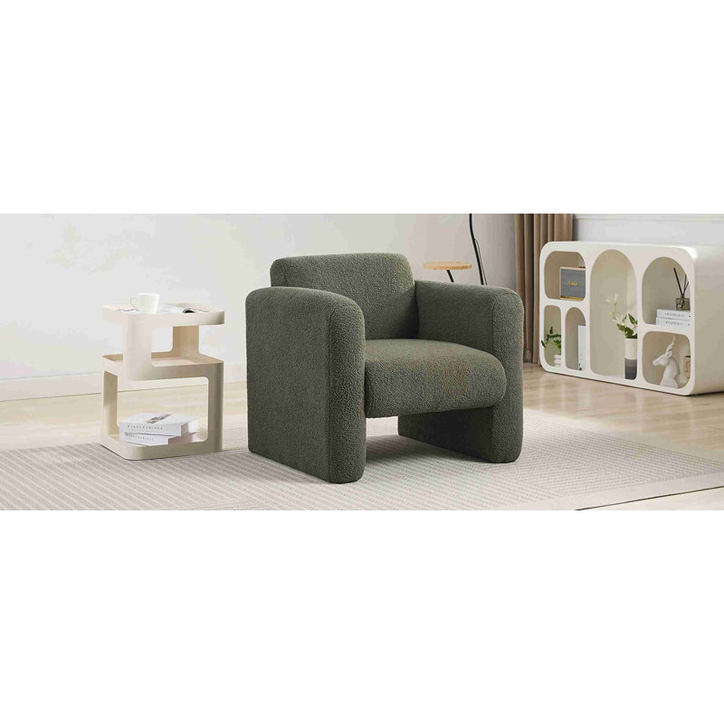 Upholstered Comfy Reading Arm sofa, Seaweed Green Lambskin Sherpa