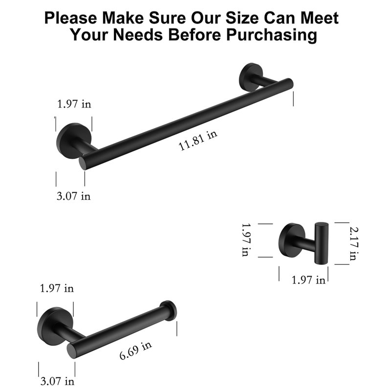 3 - Piece Bathroom Hardware Set, Matte Black