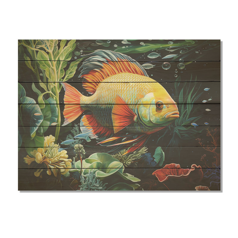 Poissons sous l'eau - Impression sur bois, H 10 po x l 20 po