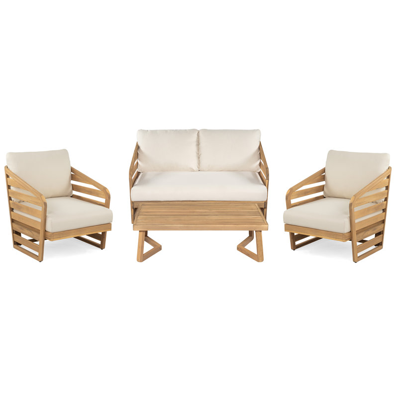  Ensemble de conversation d'extérieur en bois d'acacia avec coussins 4 pièces, beige