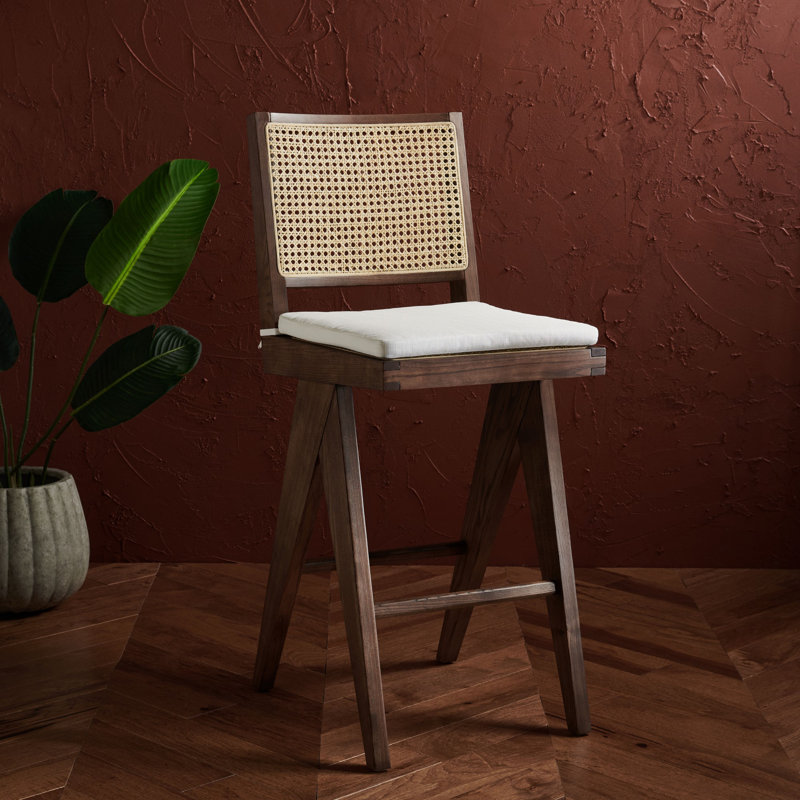 Garett Colette Rattan Barstool, Walnut/Natural, Bar Stool (28.7" Seat Height)