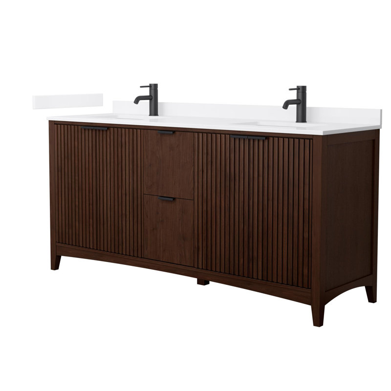 Palmilla 72" Freestanding Double Bathroom Vanity with Cultured Marble Top, Brown, Matte Black