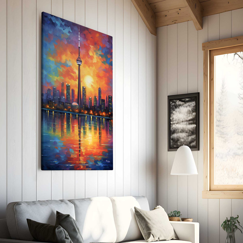 La tour du CN, Toronto, Ontario, Canada V1 - peinture sur toile tendue, H 30 po x l 18 po x P 1 po