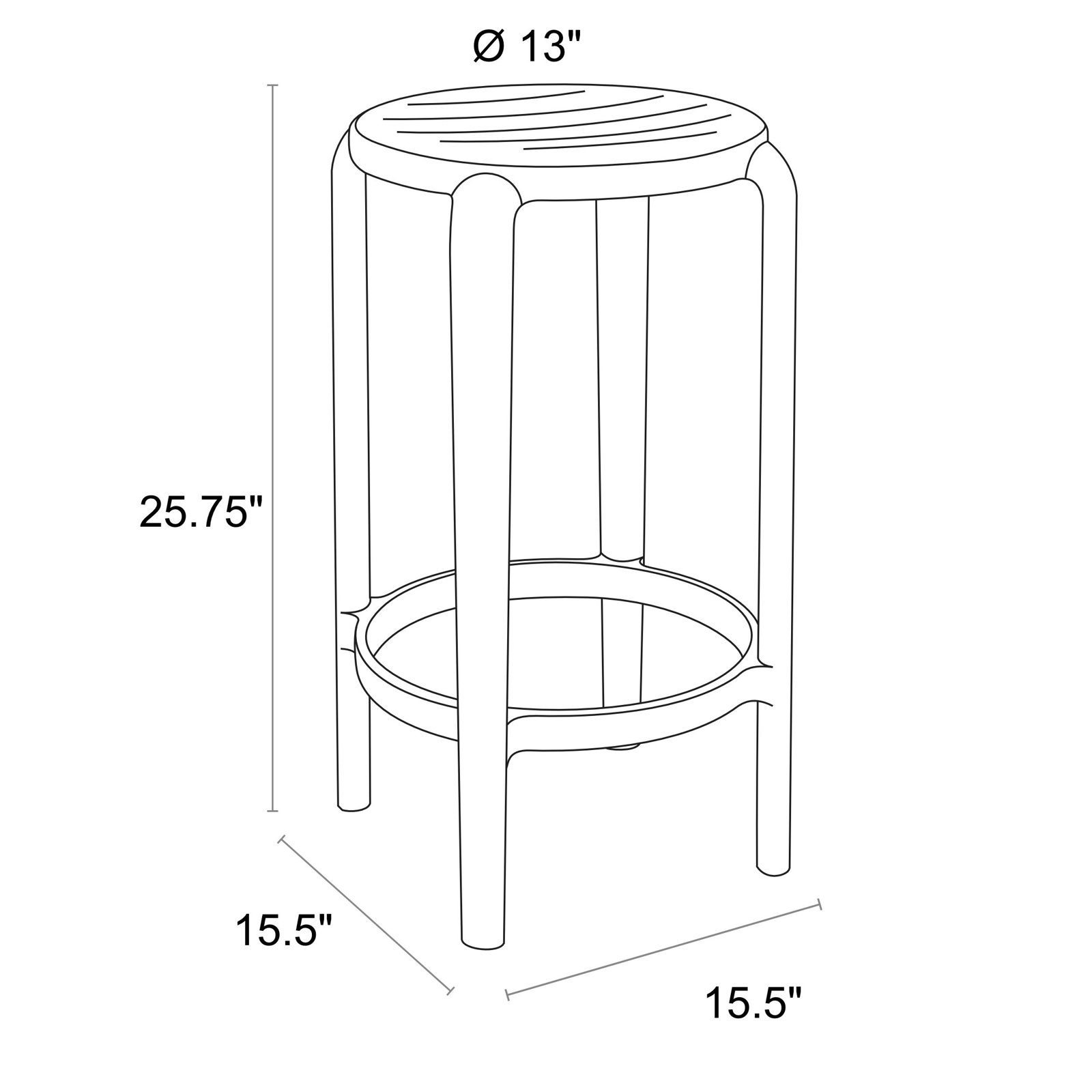 Awan Backless Outdoor Bar Stool, 25.75", White
