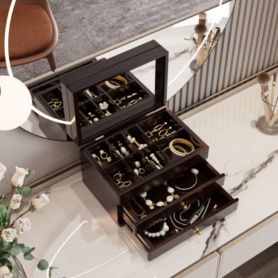 Armoire de rangement pour bijoux en bambou avec tiroirs miroir Vintage