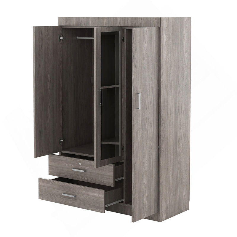 Armoire à miroir 3 portes avec tablettes, Gris