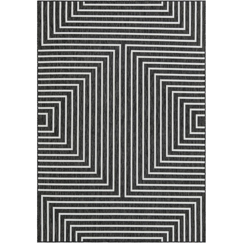 Tapis contemporain noir et blanc Odawa, Rectangle 7 pi 1 po x 10 pi