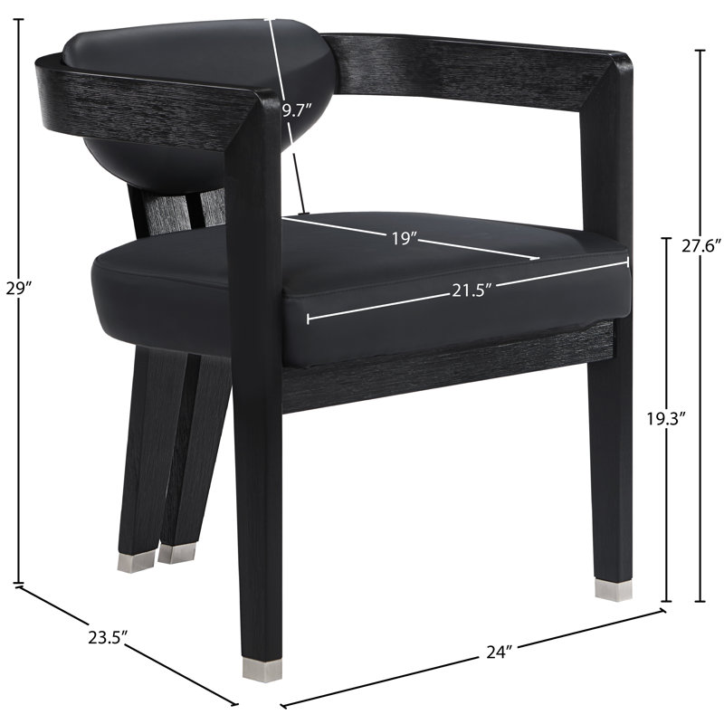 Carlyle 19.3'' H Upholstered Armchair, Black Vegan Leather, Black Wire Brush