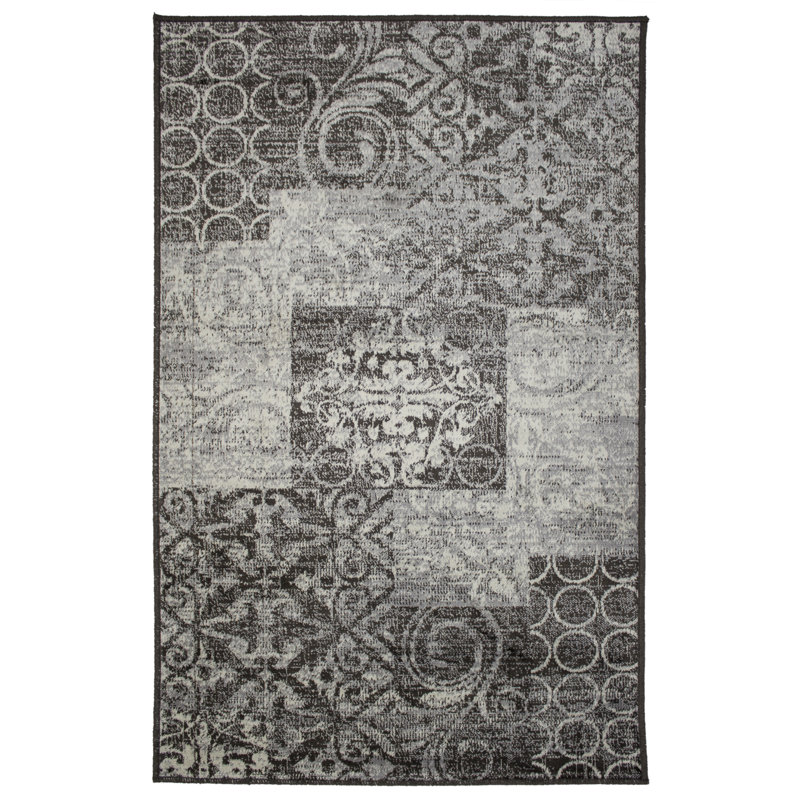 Tapis décoratif gris à motif géométrique Duffey, Rectangle 2 pi 2 po x 3 pi 5 po