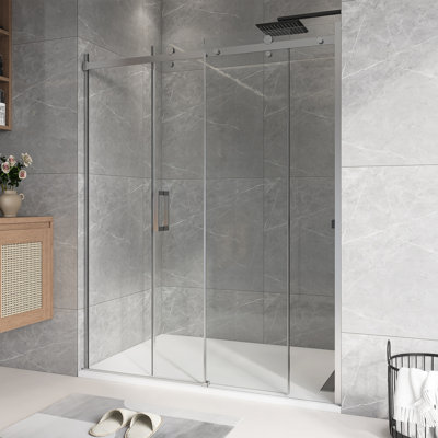 60" W X 74" H  Sliding Frameless Shower Door With Clear Tempered Glass